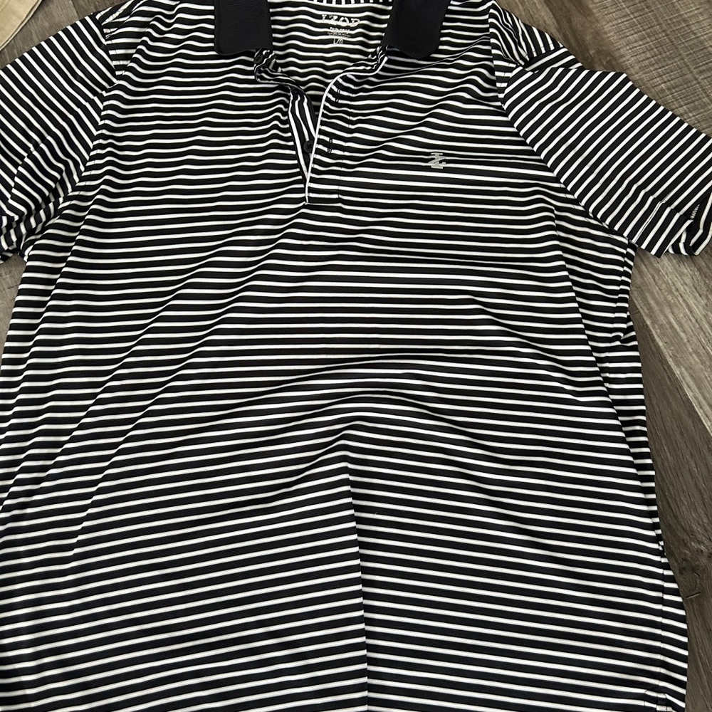Men's Black and White Striped Polo Shirt